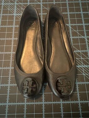 Tory Burch Ballet Flat Black Leather Sz 9.5 W Wide